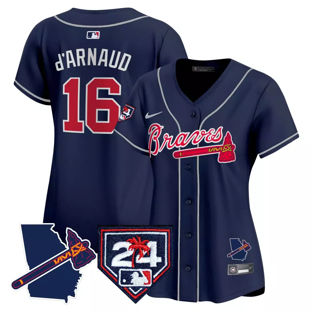 travis darnaud navy mens atlanta braves champions 150th patch vapor premier limited jersey all stitched