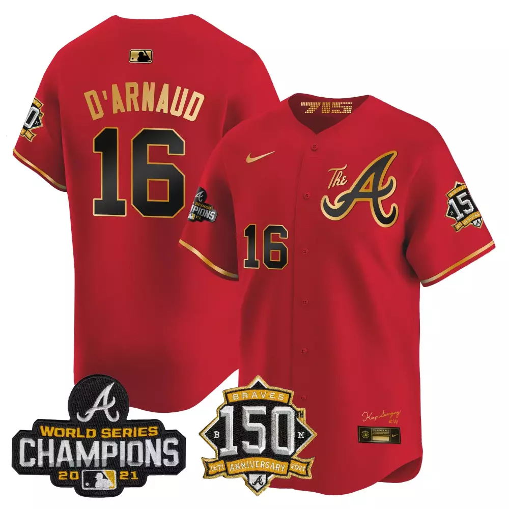 travis darnaud red gold mens atlanta braves champions 150th patch vapor premier limited jersey all stitched