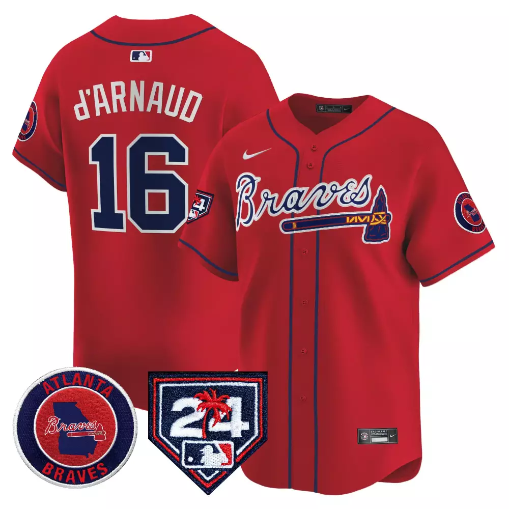 travis darnaud red mens atlanta braves 2024 spring training georgia patch vapor premier limited jersey all stitched