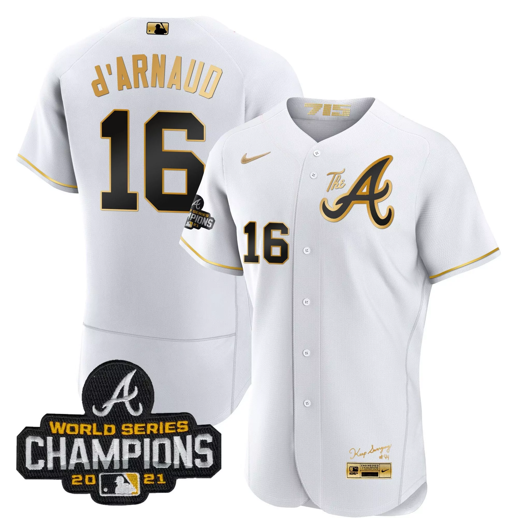 travis darnaud white gold mens atlanta braves champions city connect gold flex base jersey all stitched