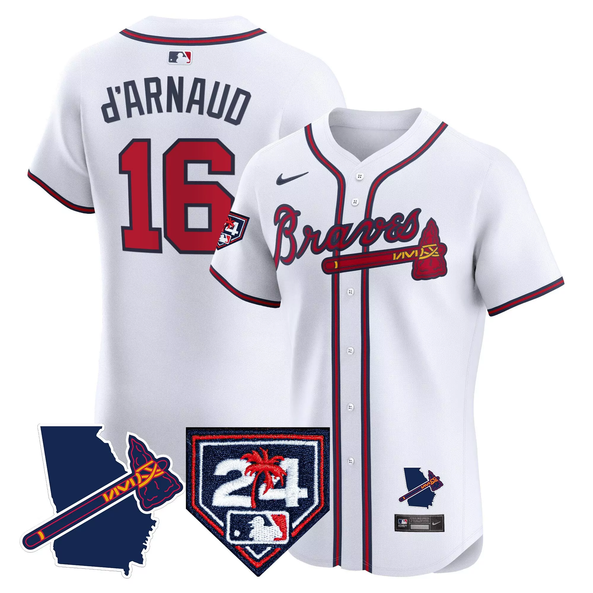 travis darnaud white mens atlanta braves 2024 spring training georgia patch vapor premier elite jersey all stitched