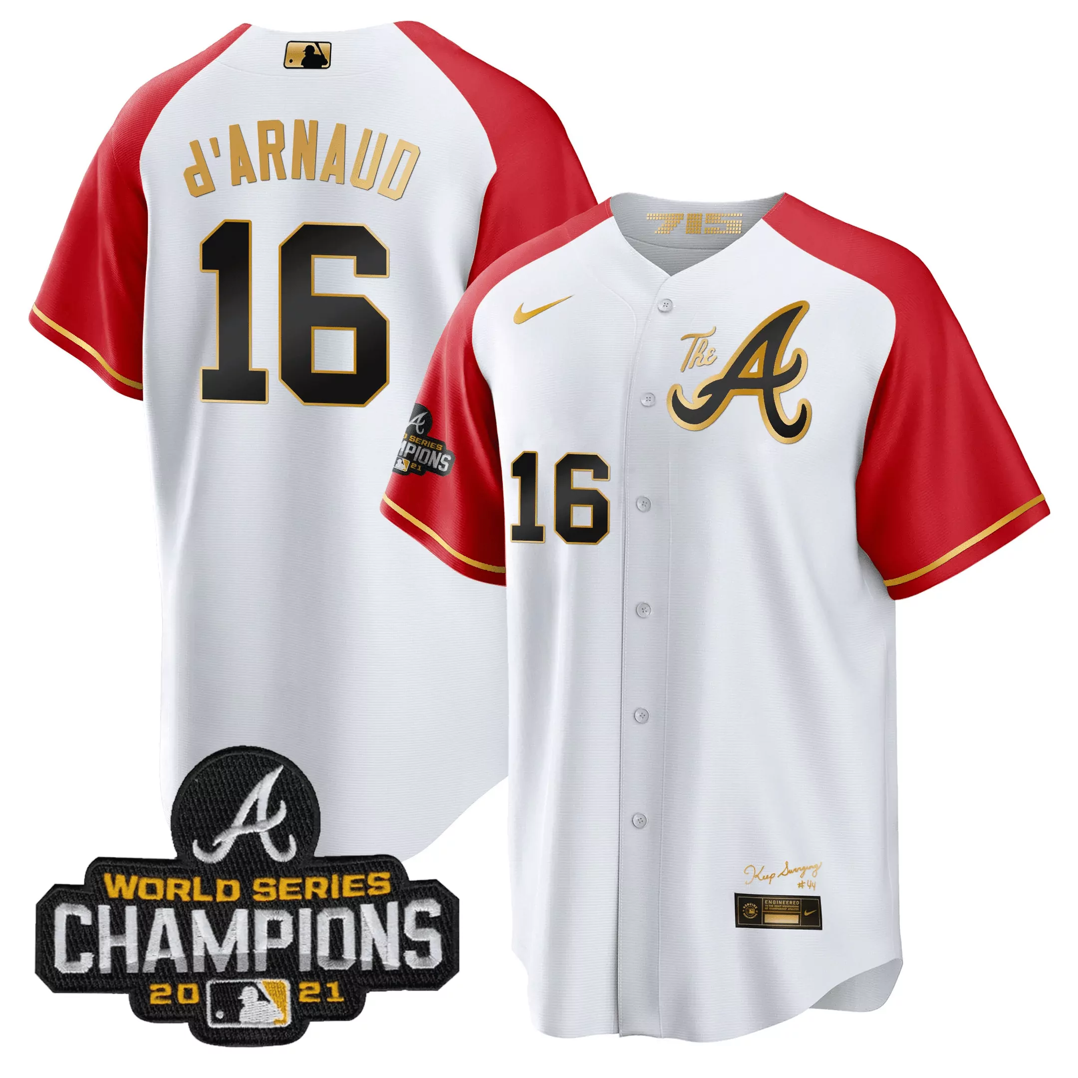 travis darnaud white mens atlanta braves champions alternate gold cool base jersey all stitched