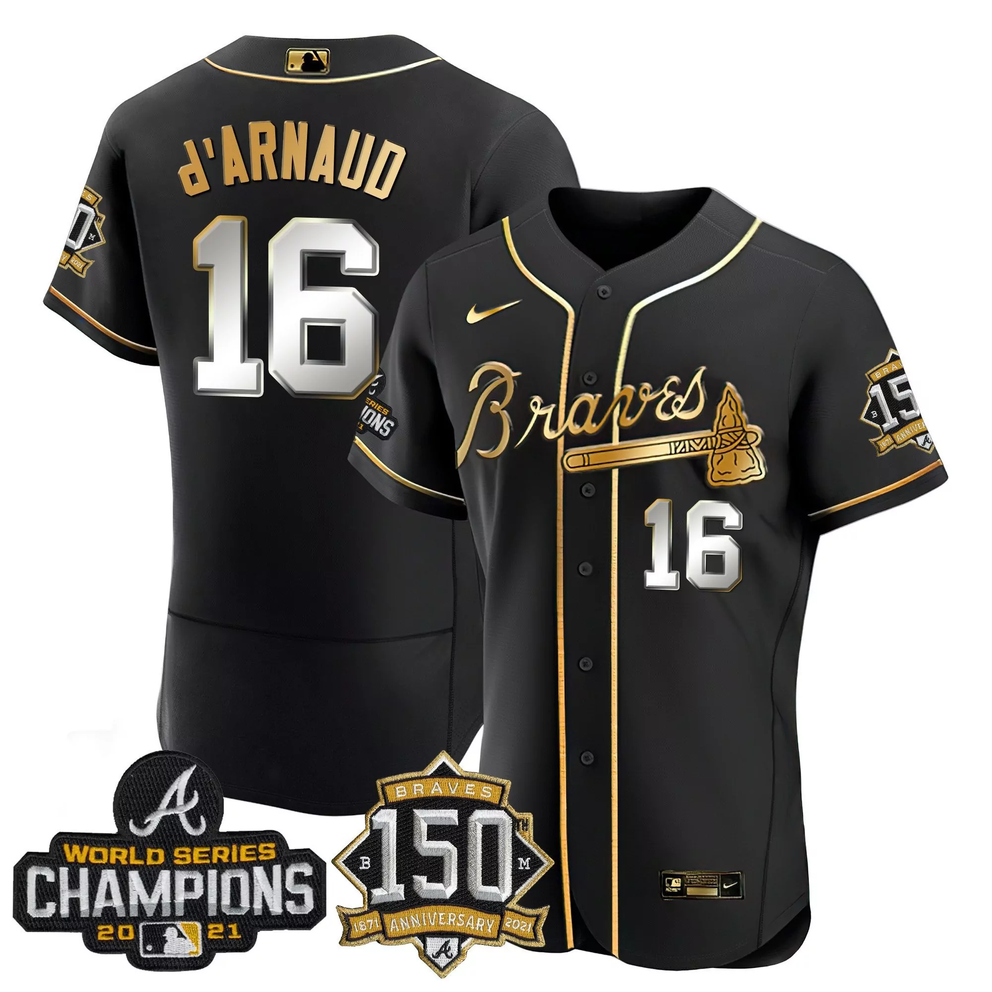 travis darnaud youth atlanta braves world series champion black gold flex base jersey all stitched