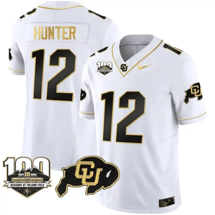 Travis Hunter Colorado Buffaloes White Limited Jersey | 100th Seasons Patch Vapor Gold | Stitched Fan Gear for Game Day | For Men, Women & Youth