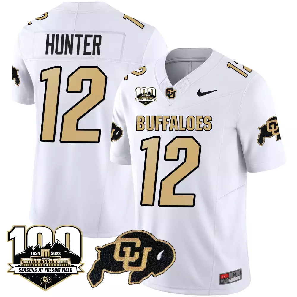 Travis Hunter Colorado Buffaloes White Limited Jersey | 100th Seasons Patch Vapor Gold | Stitched Fan Gear for Game Day | For Men, Women & Youth