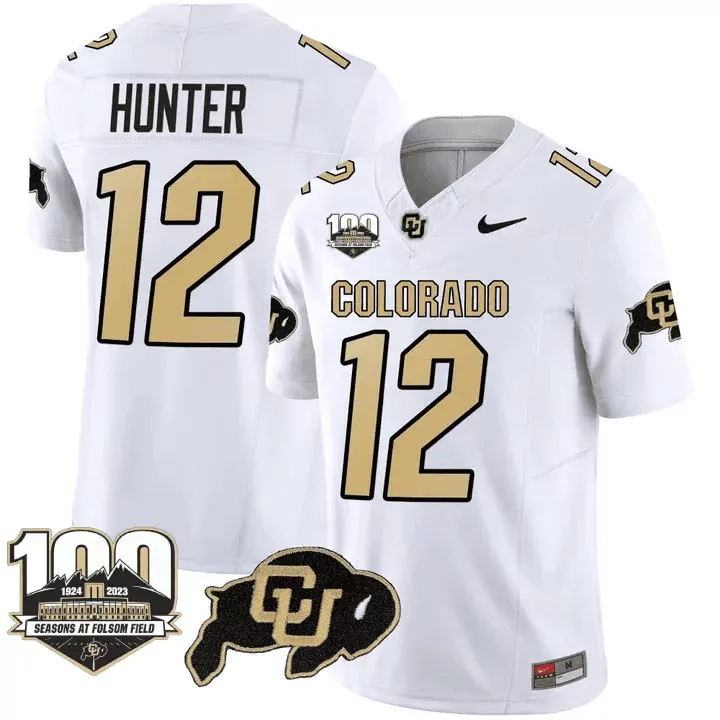 Travis Hunter Colorado Buffaloes White Limited Jersey | 100th Seasons Patch Vapor Gold | Stitched Fan Gear for Game Day | For Men, Women & Youth