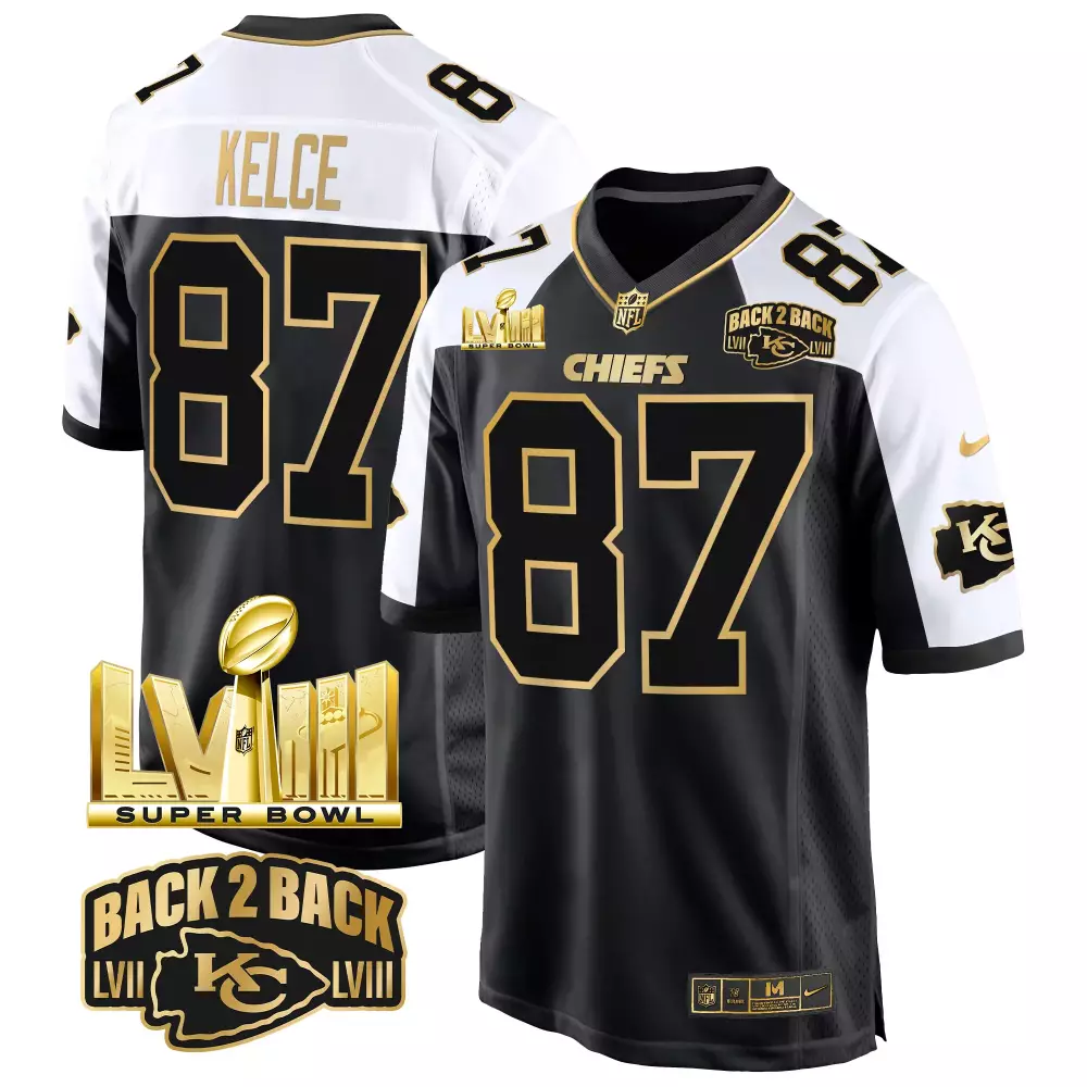 Travis Kelce Alternate Men's Kansas City Chiefs Super Bowl LVIII Back 2 Back Jersey | Gold | For Men, Women & Youth