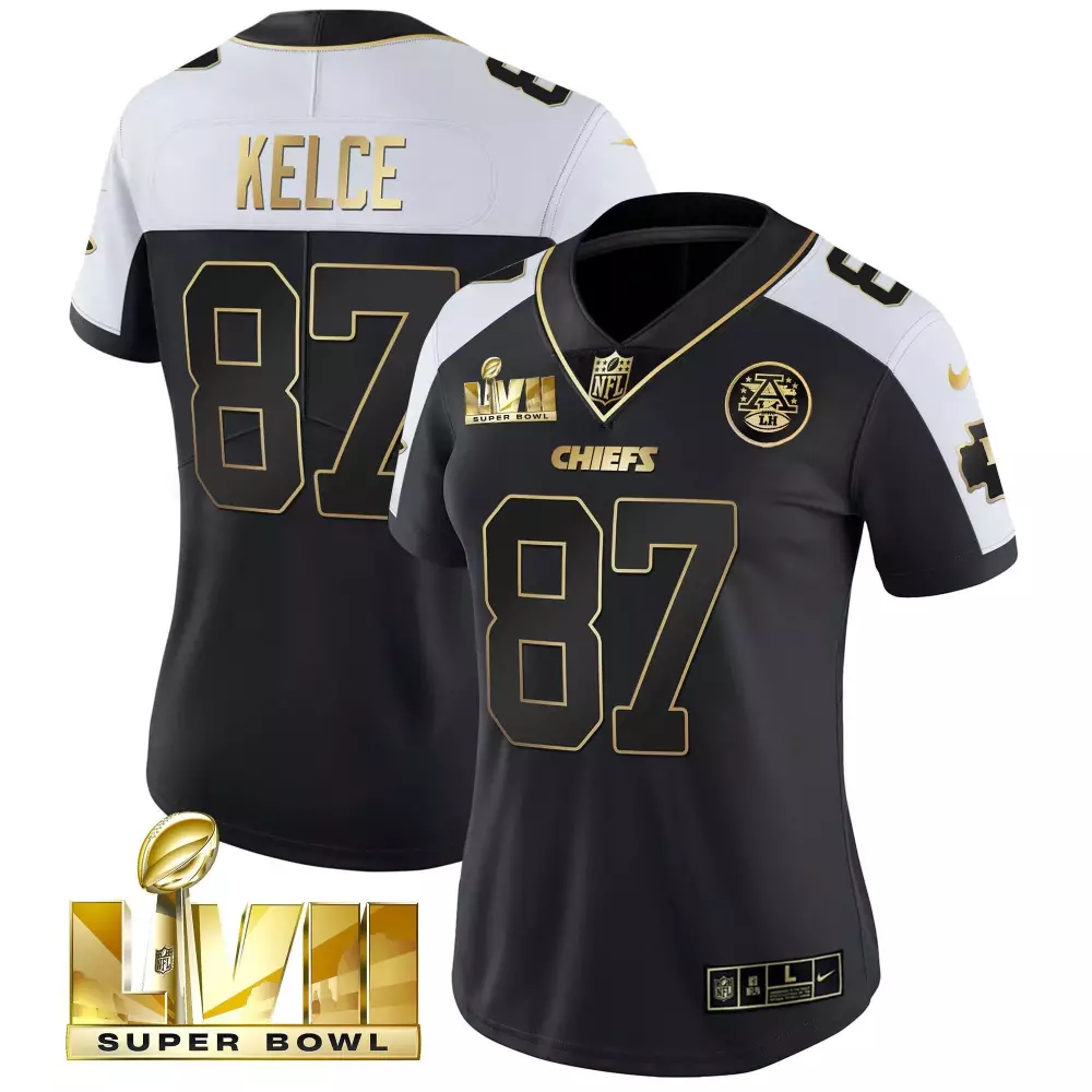 travis kelce alternate womens kansas city chiefs super bowl lviii gold patch vapor jersey v4 all stitched