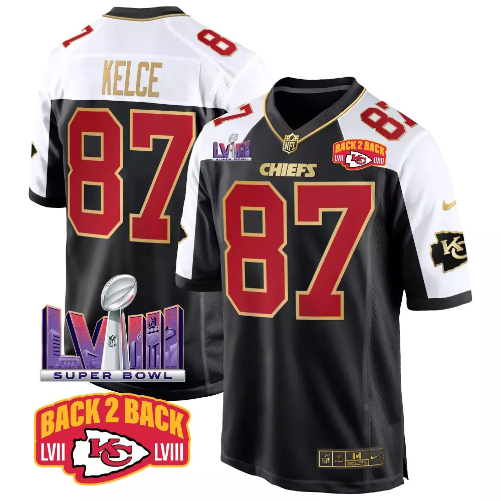Travis Kelce Black Alternate 2023 Kansas City Chiefs Stitched Vapor Jersey | Super Bowl LIX Patch Gold Trim | For Men, Women & Youth