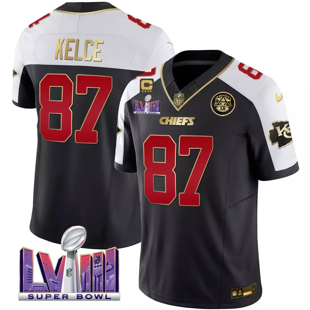 Travis Kelce Black Alternate Jersey | Super Bowl LVIII Patch Vapor | Stitched Fan Gear for Men, Women & Youth