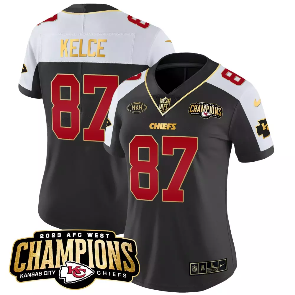 travis kelce black alternate mens kansas city chiefs super bowl lviii pattern gold vapor jersey v2 all stitched