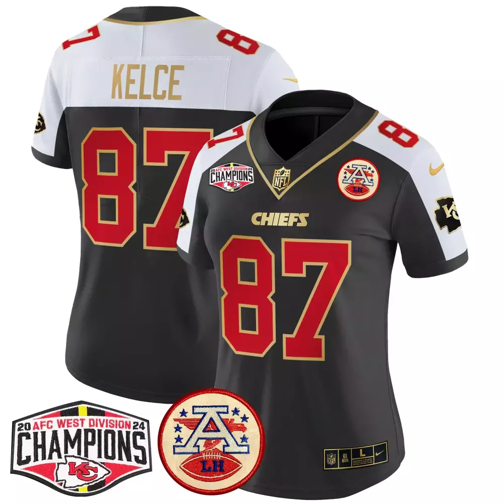 travis kelce black alternate mens kansas city chiefs super bowl lviii pattern gold vapor jersey v2 all stitched