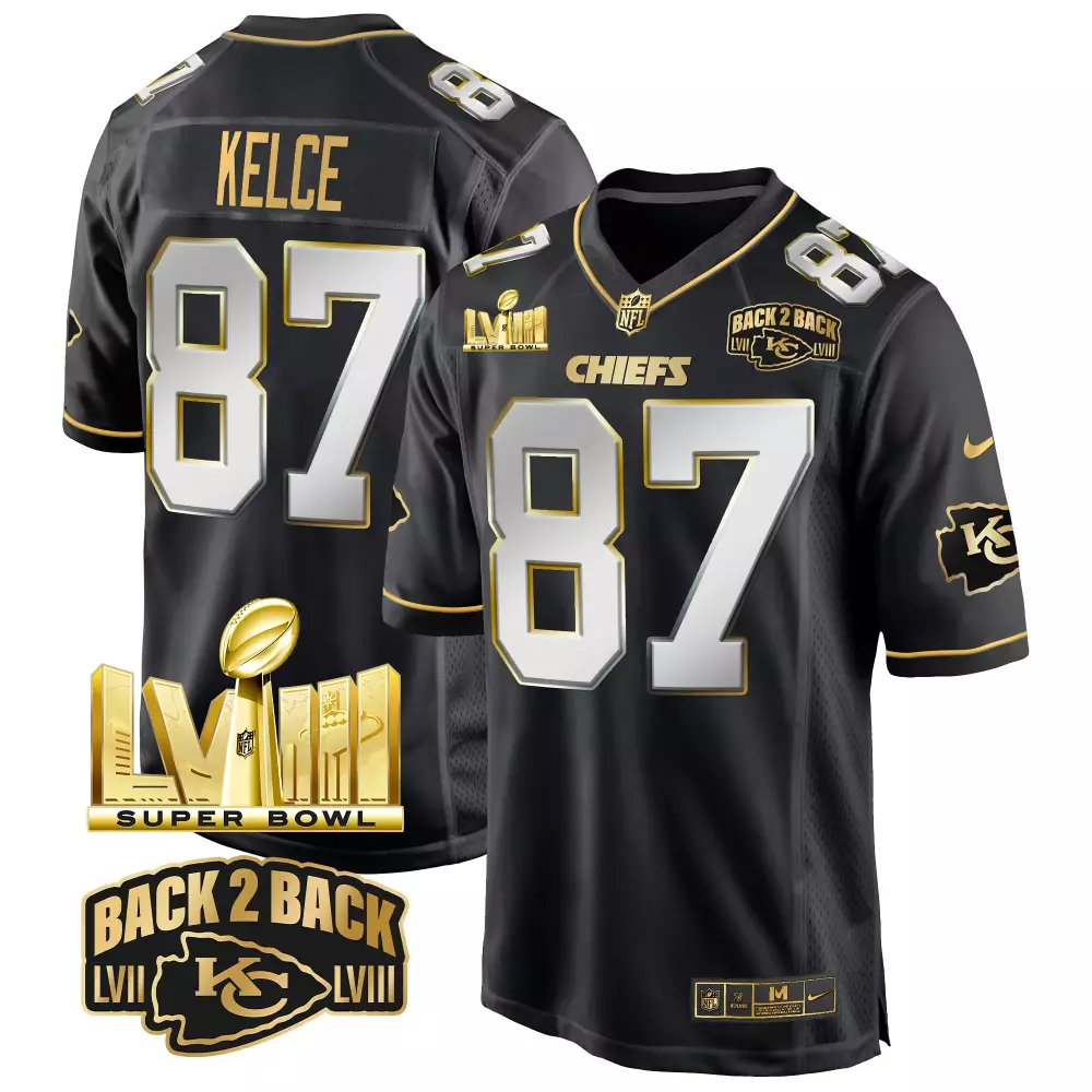 Travis Kelce Black Limited Men's Kansas City Chiefs Super Bowl LVIII Gold Game Jersey | Stitched Edition | Fan Gear for Men, Women & Youth