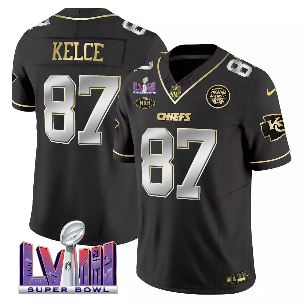Travis Kelce Kansas City Chiefs 2023 Men's Black Limited Vapor Jersey | Super Bowl LVIII Patch | All Stitched | For Men, Women & Youth