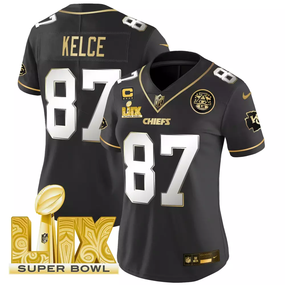 Travis Kelce Kansas City Chiefs Women's Black Super Bowl LIX Vapor Jersey | Limited Edition Stitched Fan Gear | For Women & Youth