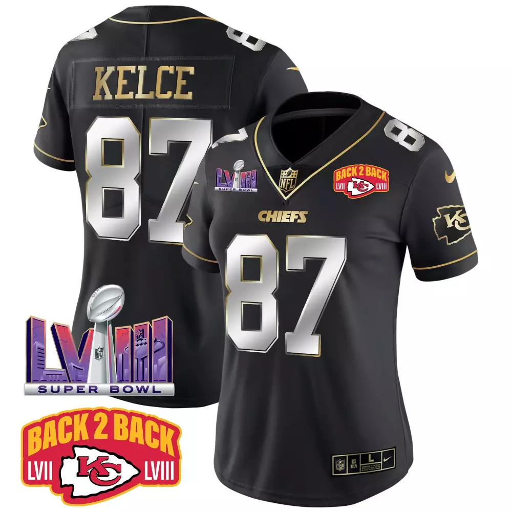 Travis Kelce Kansas City Chiefs Women's Black Super Bowl LVIII Vapor Jersey | Stitched Fan Gear | For Women & Youth