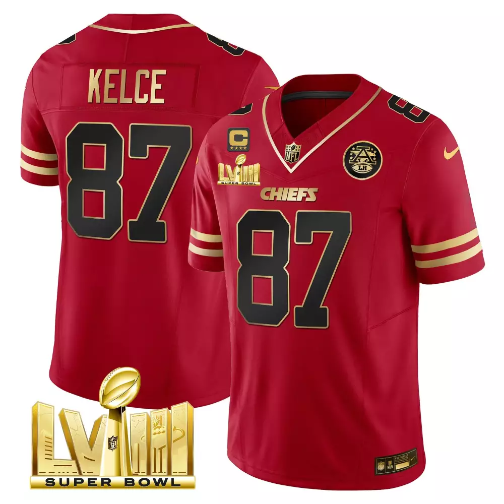 Travis Kelce Super Bowl LVIII Gold Patch Vapor Jersey | Black & Red Stitched | Limited Edition Fan Gear | For Men, Women & Youth