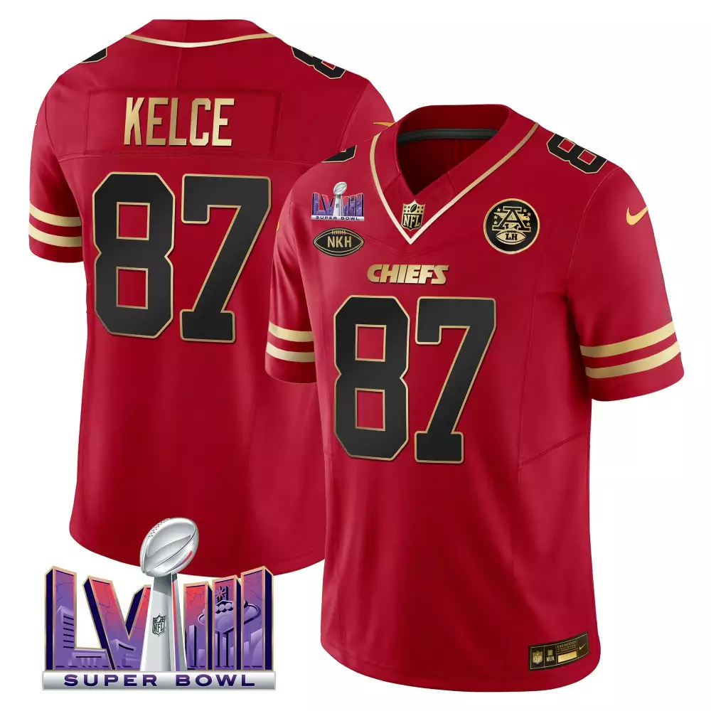 Travis Kelce Super Bowl LVIII Gold Patch Vapor Jersey | Black & Red Stitched | Limited Edition Fan Gear | For Men, Women & Youth