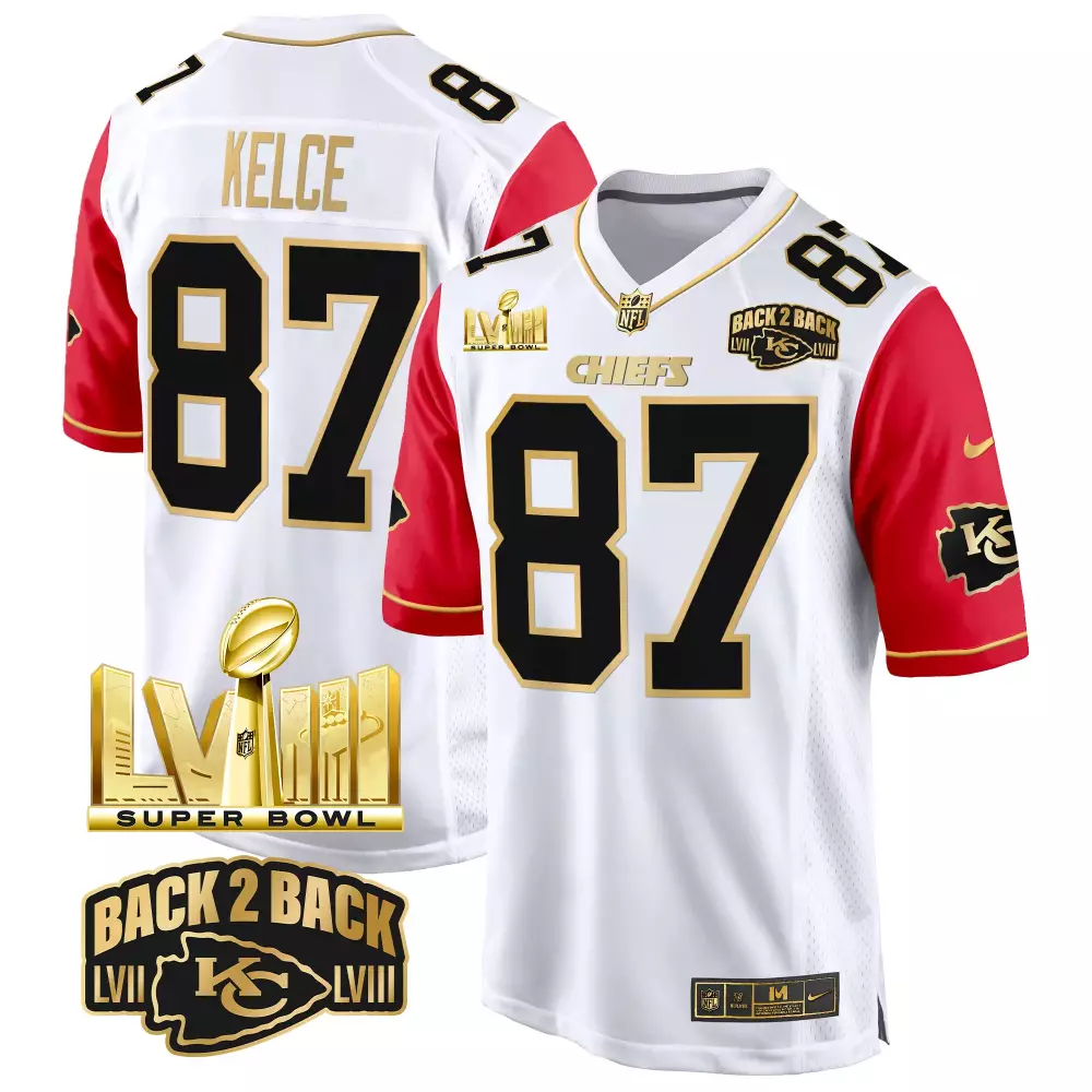 Travis Kelce Men's Kansas City Chiefs Super Bowl LVIII Back 2 Back Gold Game Jersey | Stitched | Fan Gear for Game Day | For Men, Women & Youth