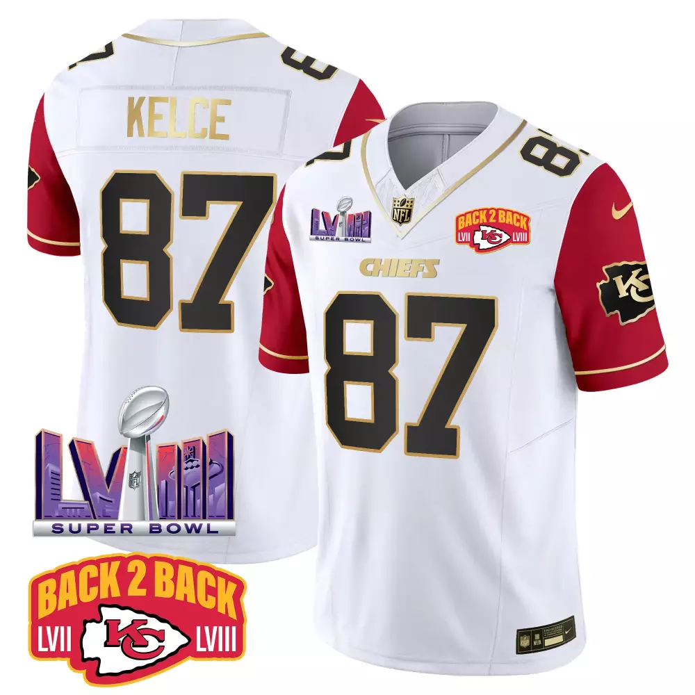 travis kelce color sleeves mens kansas city chiefs super bowl lviii back 2 back patch vapor jersey v2 all stitched