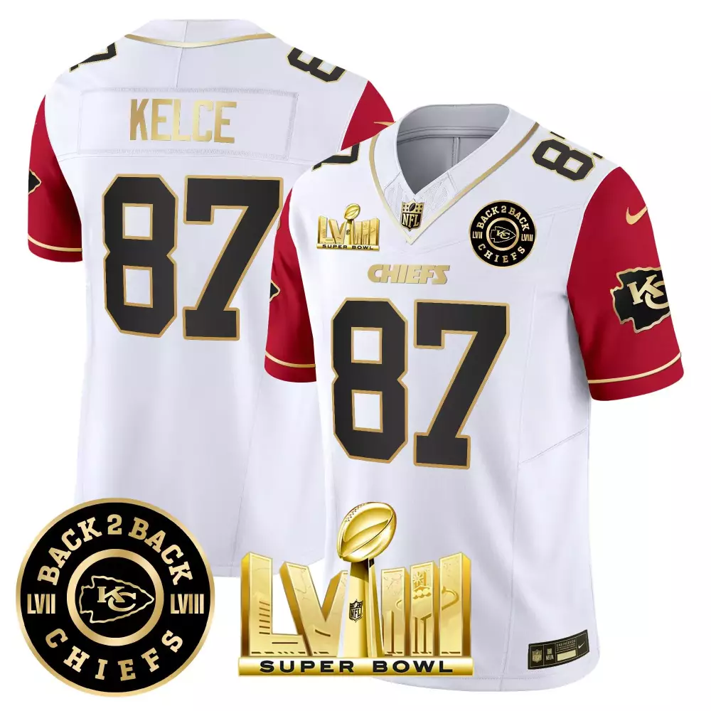 travis kelce color sleeves mens kansas city chiefs super bowl lviii back 2 back patch vapor jersey v2 all stitched