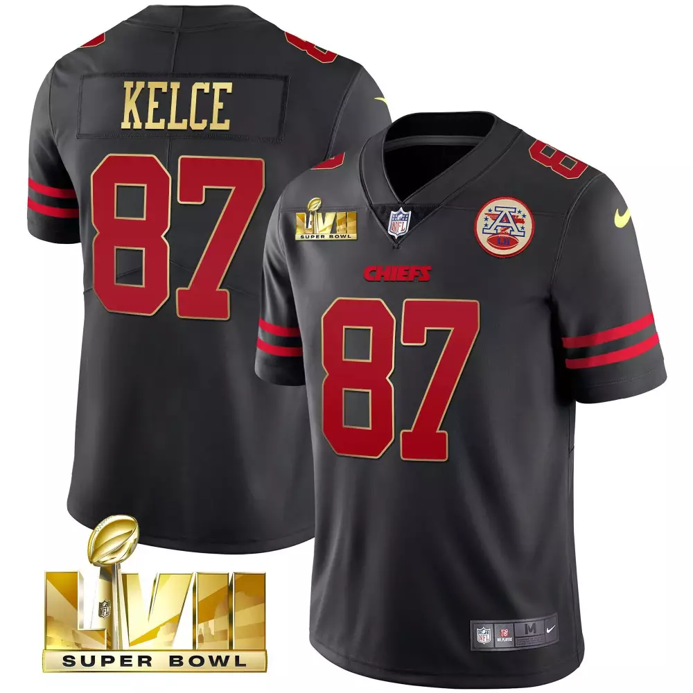 Travis Kelce Kansas City Chiefs Super Bowl LVII Red Gold Vapor Jersey V2 | Stitched Limited Edition | Fan Gear | For Men, Women & Youth