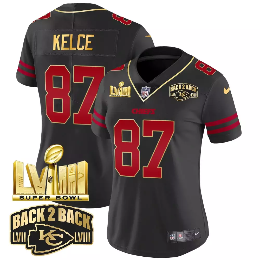 Travis Kelce Kansas City Chiefs Super Bowl LVIII Back 2 Back Gold Jersey | Stitched White & Gold | Limited Edition Fan Gear | For Men, Women & Youth