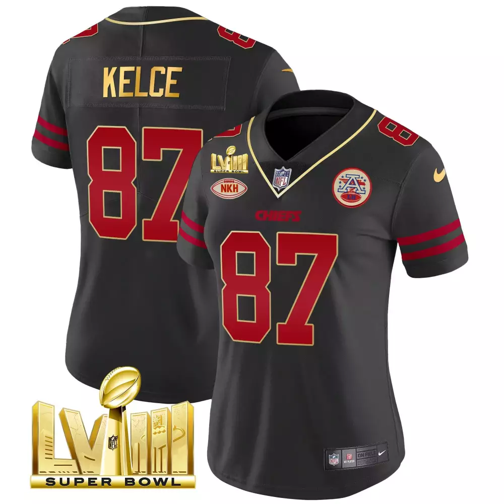 Travis Kelce Kansas City Chiefs Super Bowl LVIII Gold Patch Vapor Jersey V2 | All Stitched | Limited Edition Fan Gear | For Men, Women & Youth