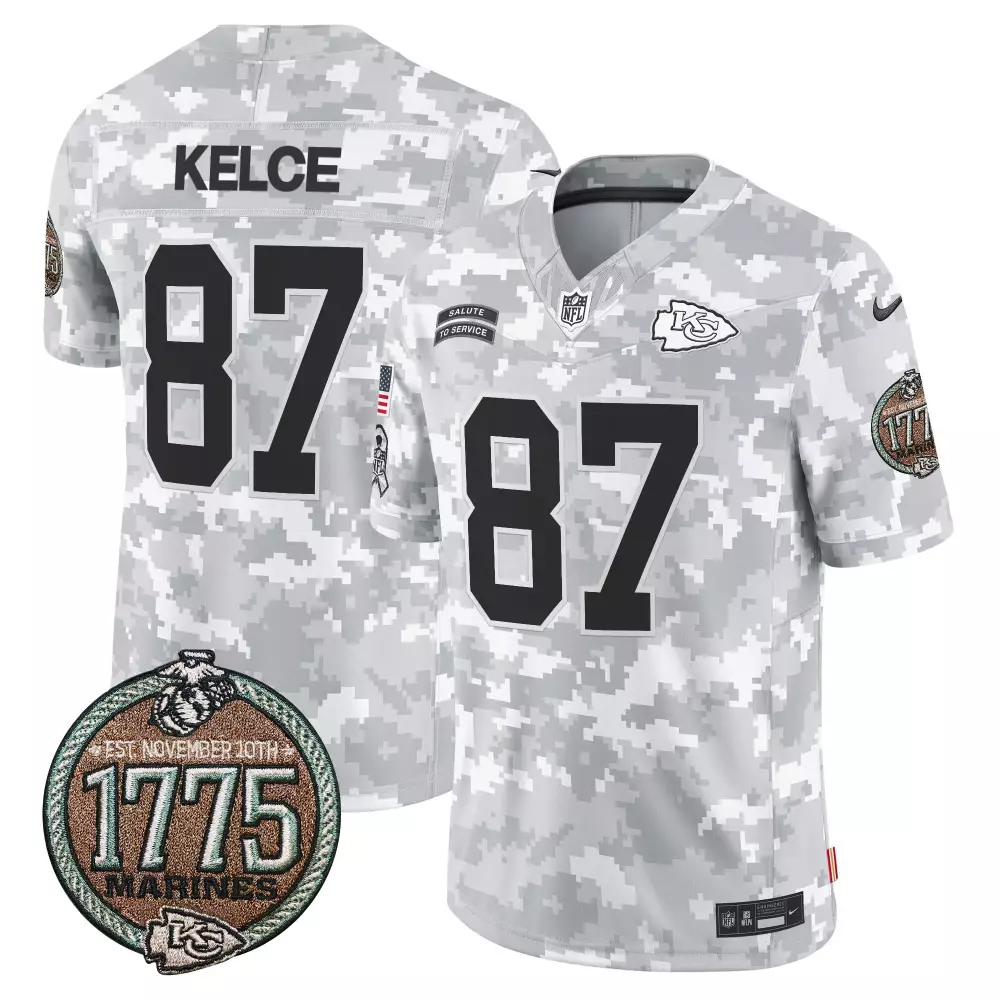 Travis Kelce Marines Kansas City Chiefs 2024 Salute to Service Establishment Year Patch Vapor Limited Jersey | All Stitched | For Men, Women & Youth