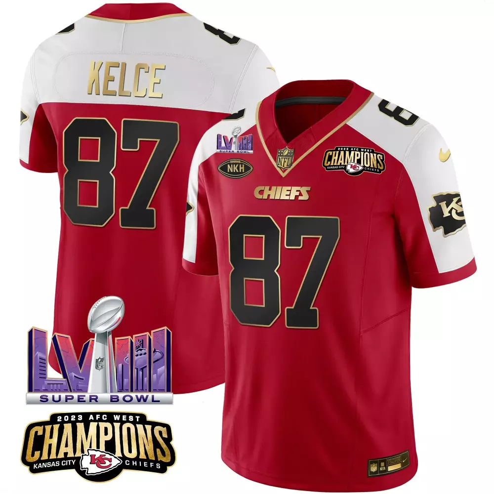 Travis Kelce Kansas City Chiefs AFC West Champions Super Bowl LVIII Patch Red Alternate Jersey | Stitched Fan Gear for Men, Women & Youth