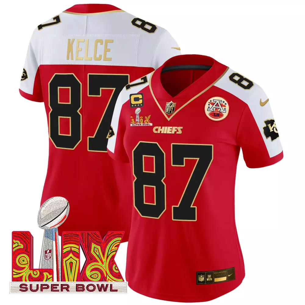 travis kelce red alternate womens kansas city chiefs 2023 afc west champions patch vapor limited jersey all stitched