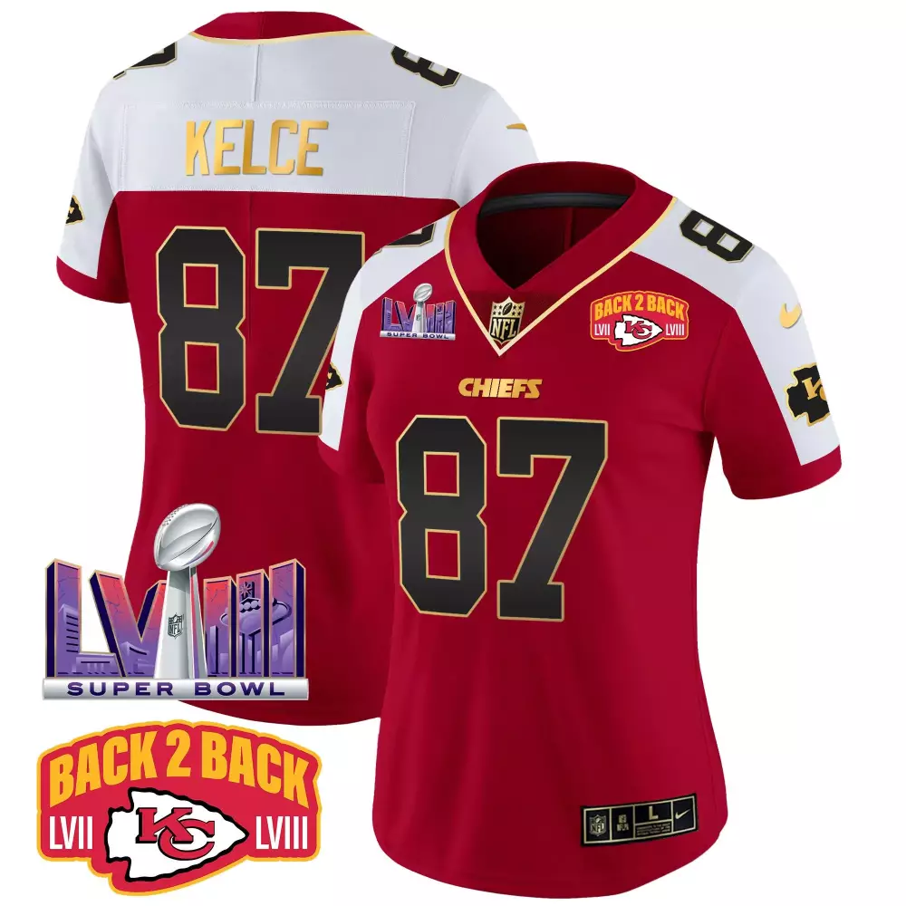 Travis Kelce Kansas City Chiefs Women's Super Bowl LVIII Back 2 Back Patch Vapor Jersey | Stitched Fan Gear | For Women & Youth