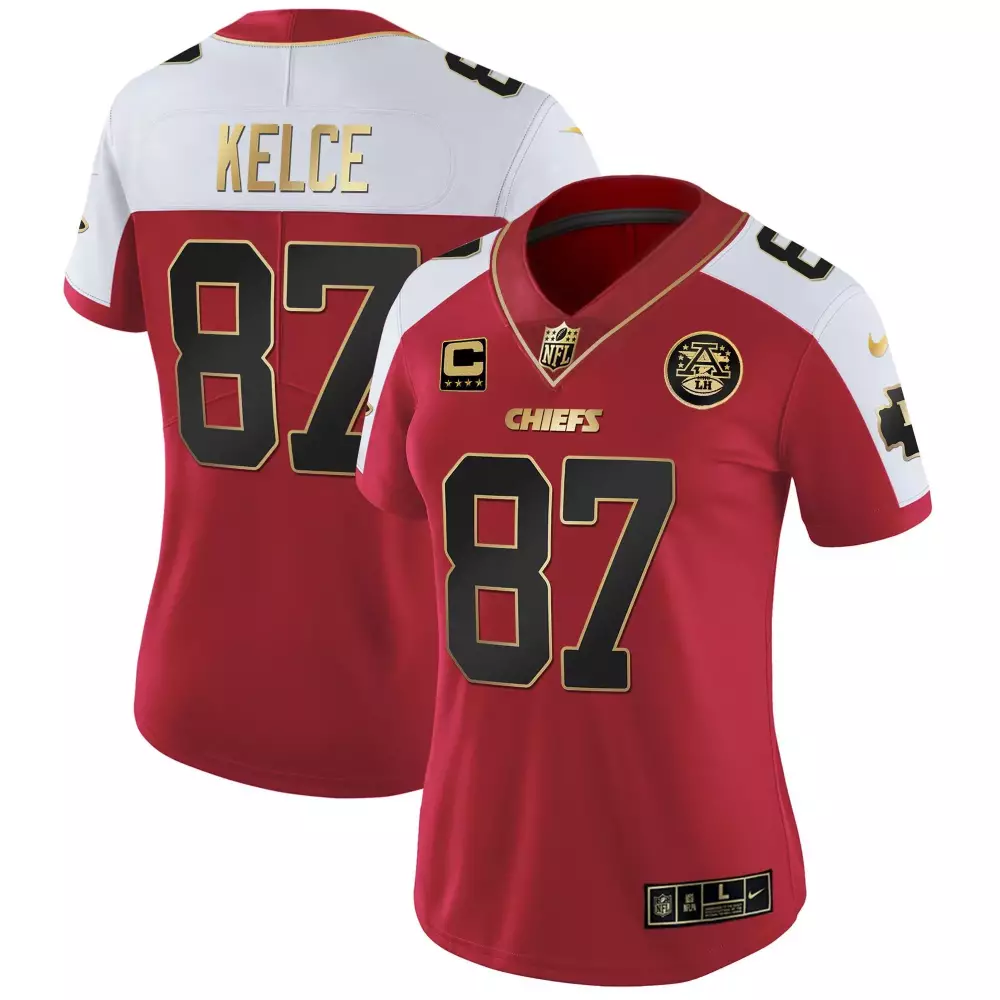 travis kelce red alternate womens kansas city chiefs super bowl lviii gold patch vapor jersey v2 all stitched