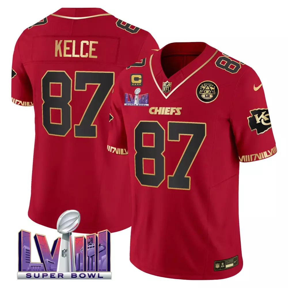 Travis Kelce Kansas City Chiefs Super Bowl LVIII Pattern Vapor Jersey | Red & Gold | Limited Edition Fan Gear | For Men, Women & Youth