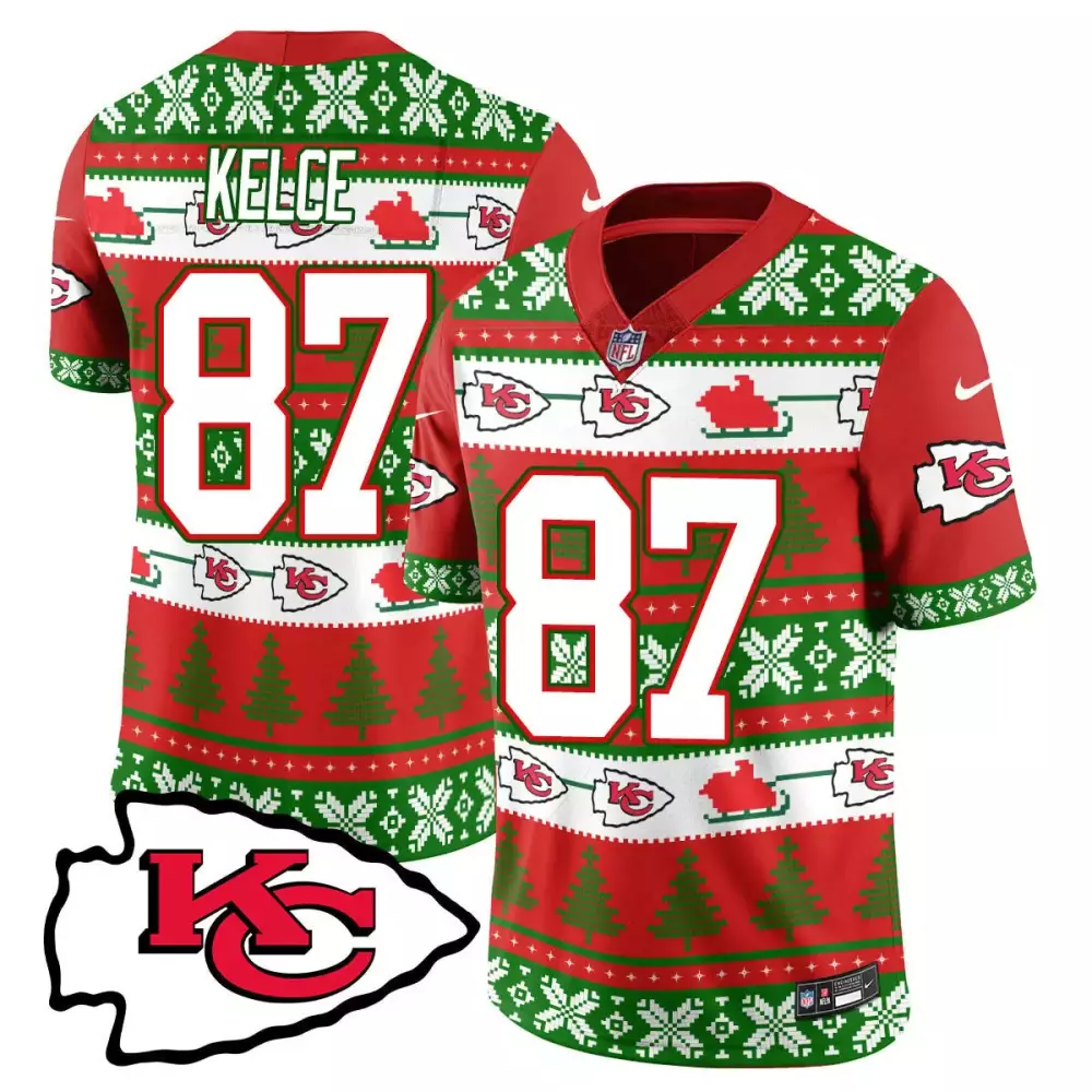Travis Kelce Kansas City Chiefs 2024 Christmas Vapor Limited Jersey | Red & Green | Perfect Holiday Fan Gear | For Men, Women & Youth