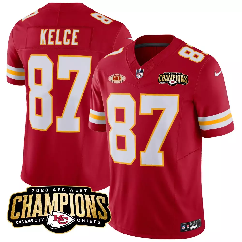 Travis Kelce Kansas City Chiefs 2023 AFC West Champions Patch Vapor Limited Jersey | Red | Celebrate the Win | For Men, Women & Youth