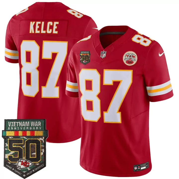 Travis Kelce Kansas City Chiefs 50th Vietnam War Anniversary Patch Vapor Limited Jersey | Red | Commemorative Fan Gear | For Men, Women & Youth