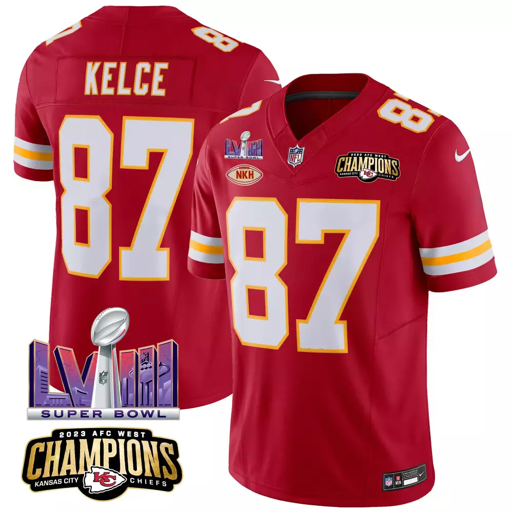 Travis Kelce Kansas City Chiefs AFC West Champions Super Bowl LVIII Patch Red Alternate Jersey | Stitched Fan Gear for Men, Women & Youth
