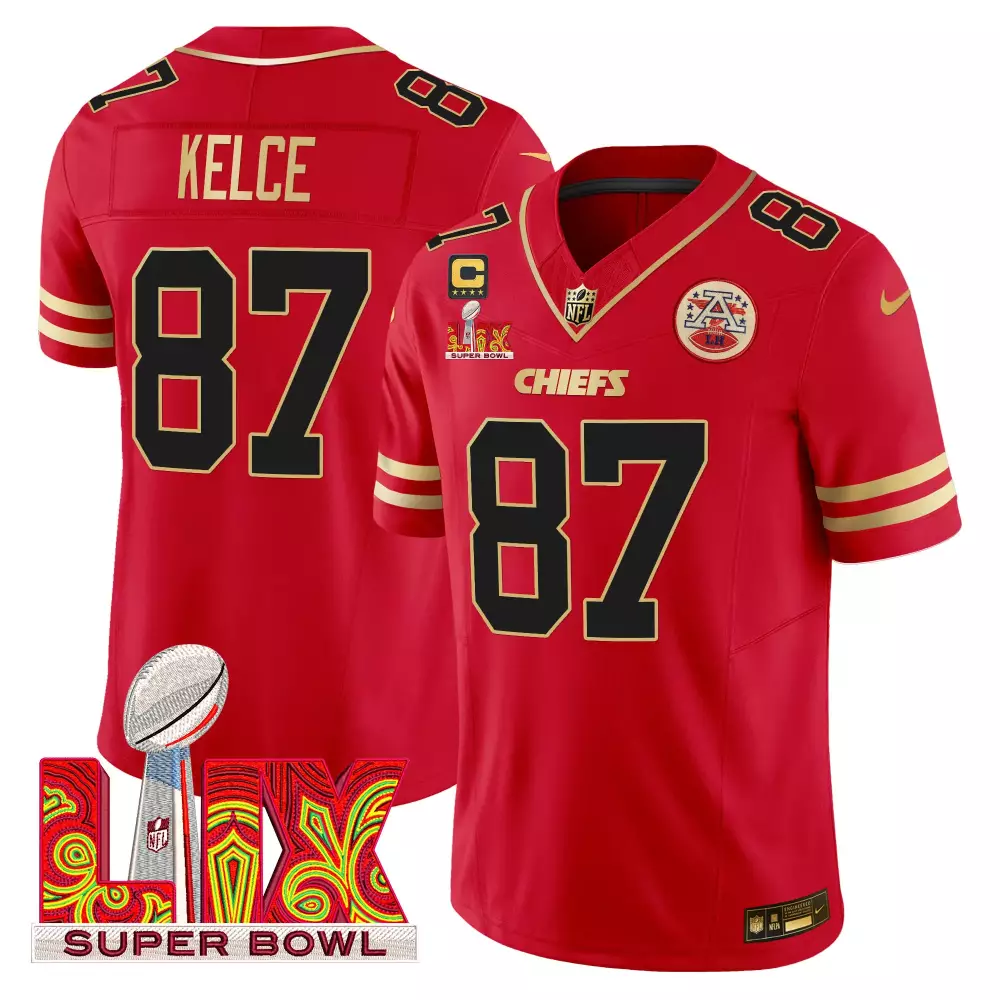 Travis Kelce Kansas City Chiefs Super Bowl LIX Patch Gold Trim Vapor Limited Jersey | Red | Celebrate in Style | For Men, Women & Youth