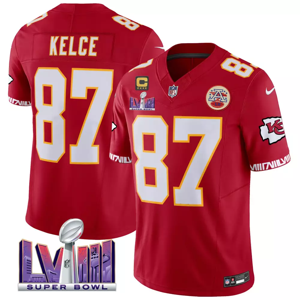 travis kelce red mens kansas city chiefs super bowl lviii pattern vapor jersey v2 all stitched