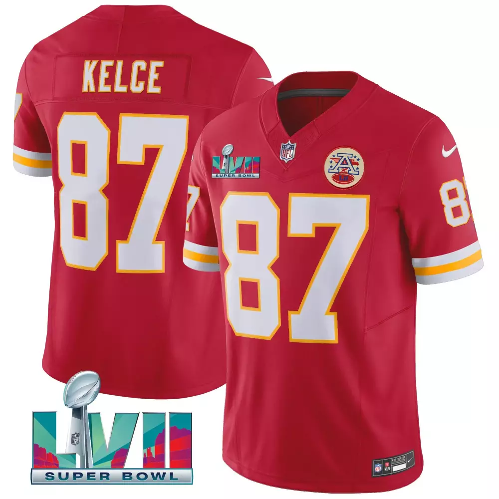 travis kelce red mens kansas city chiefs super bowl lviii pattern vapor jersey v2 all stitched