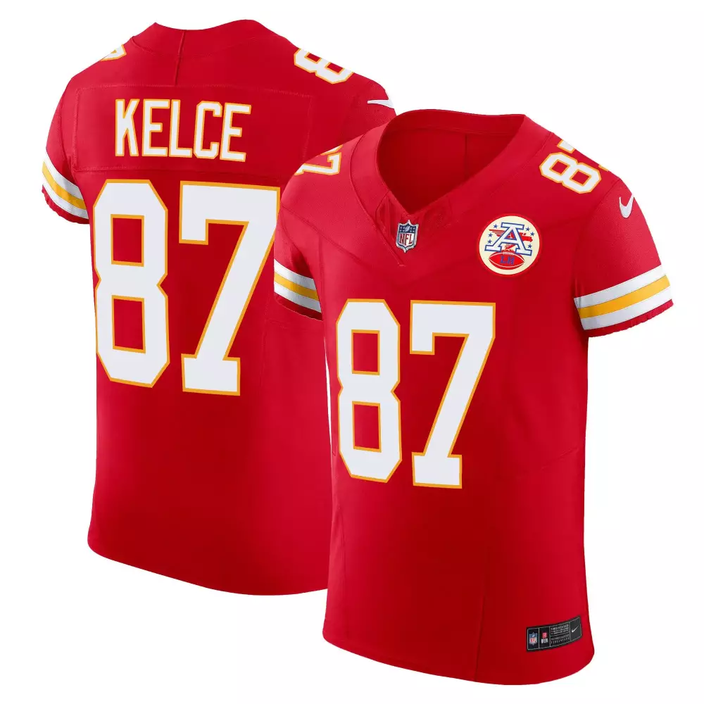 travis kelce red mens kansas city chiefs super bowl lviii pattern vapor jersey v2 all stitched