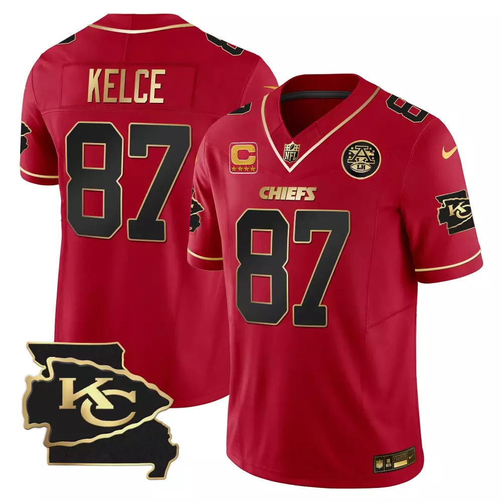 travis kelce red special mens kansas city chiefs afc west champions super bowl lviii gold patch vapor jersey all stitche