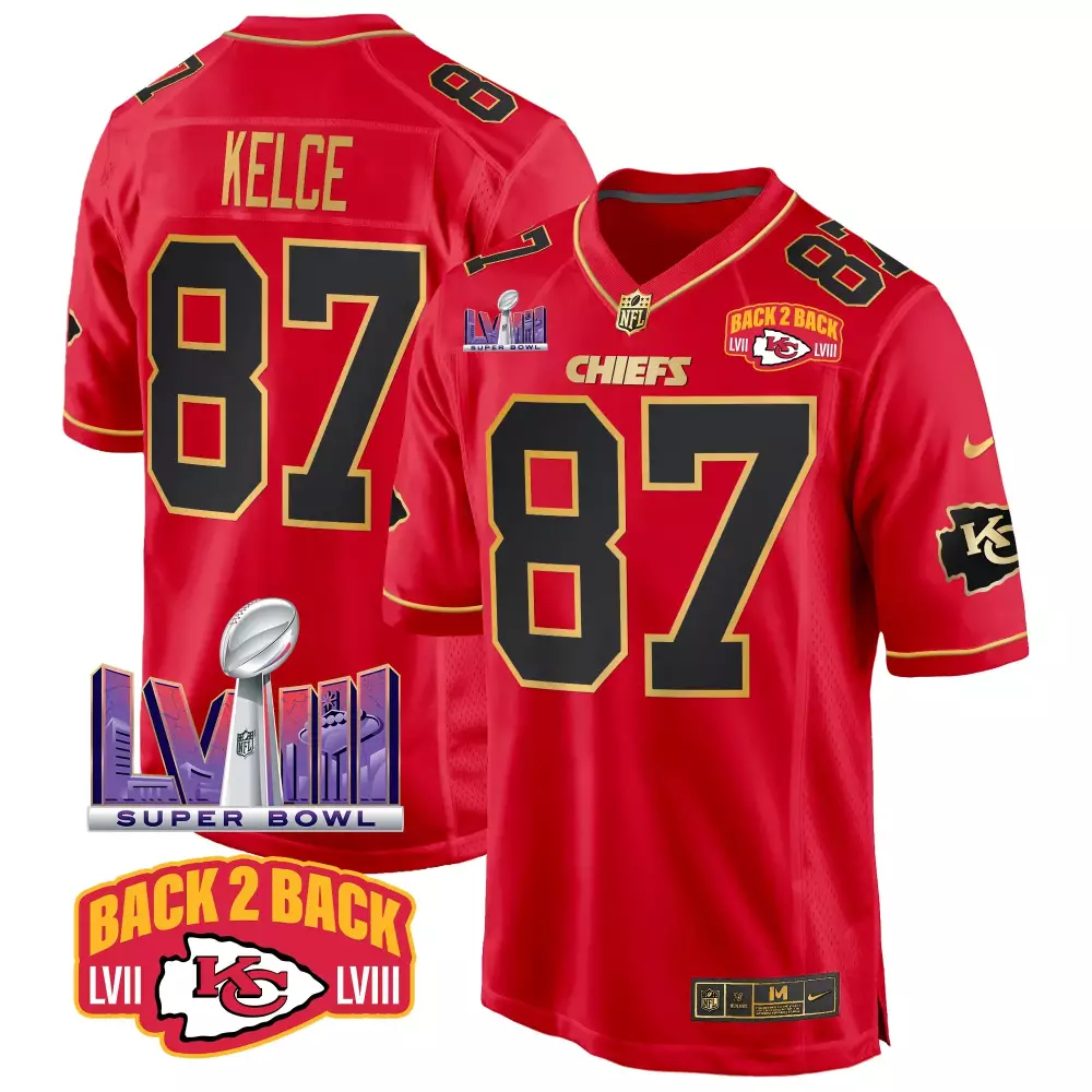 Travis Kelce Kansas City Chiefs Super Bowl LVIII Back 2 Back Patch Game Jersey | Stitched | Fan Gear for Men, Women & Youth