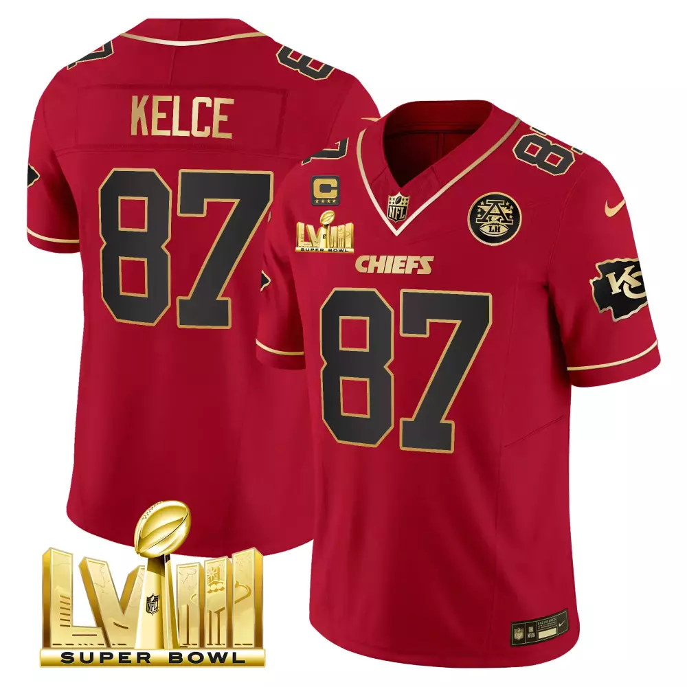 Travis Kelce Kansas City Chiefs Super Bowl LVIII Gold Patch Vapor Jersey V4 | Stitched | Fan Gear for Men, Women & Youth