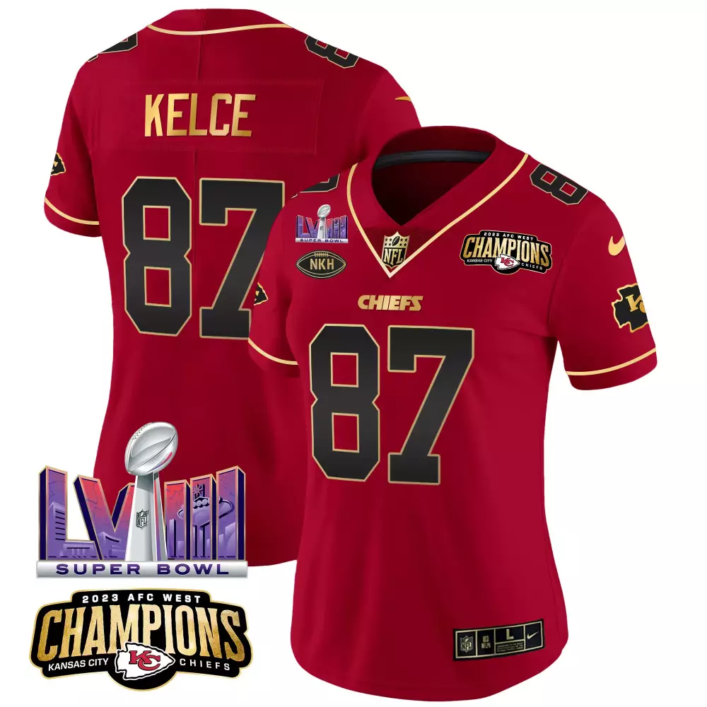Travis Kelce Kansas City Chiefs AFC West Champions Super Bowl LVIII Patch Red Alternate Jersey | Stitched Fan Gear for Men, Women & Youth