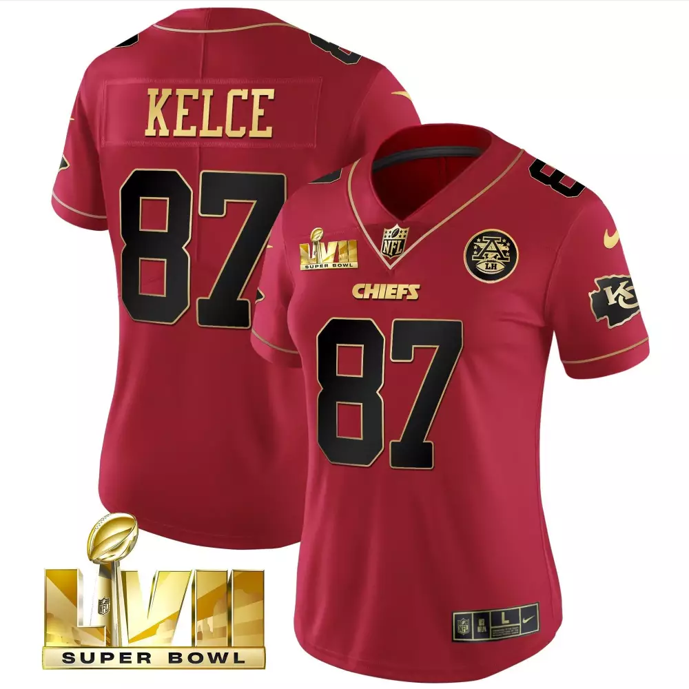 Travis Kelce Kansas City Chiefs Super Bowl LVII Red Gold Vapor Jersey | Stitched | Fan Gear for Women