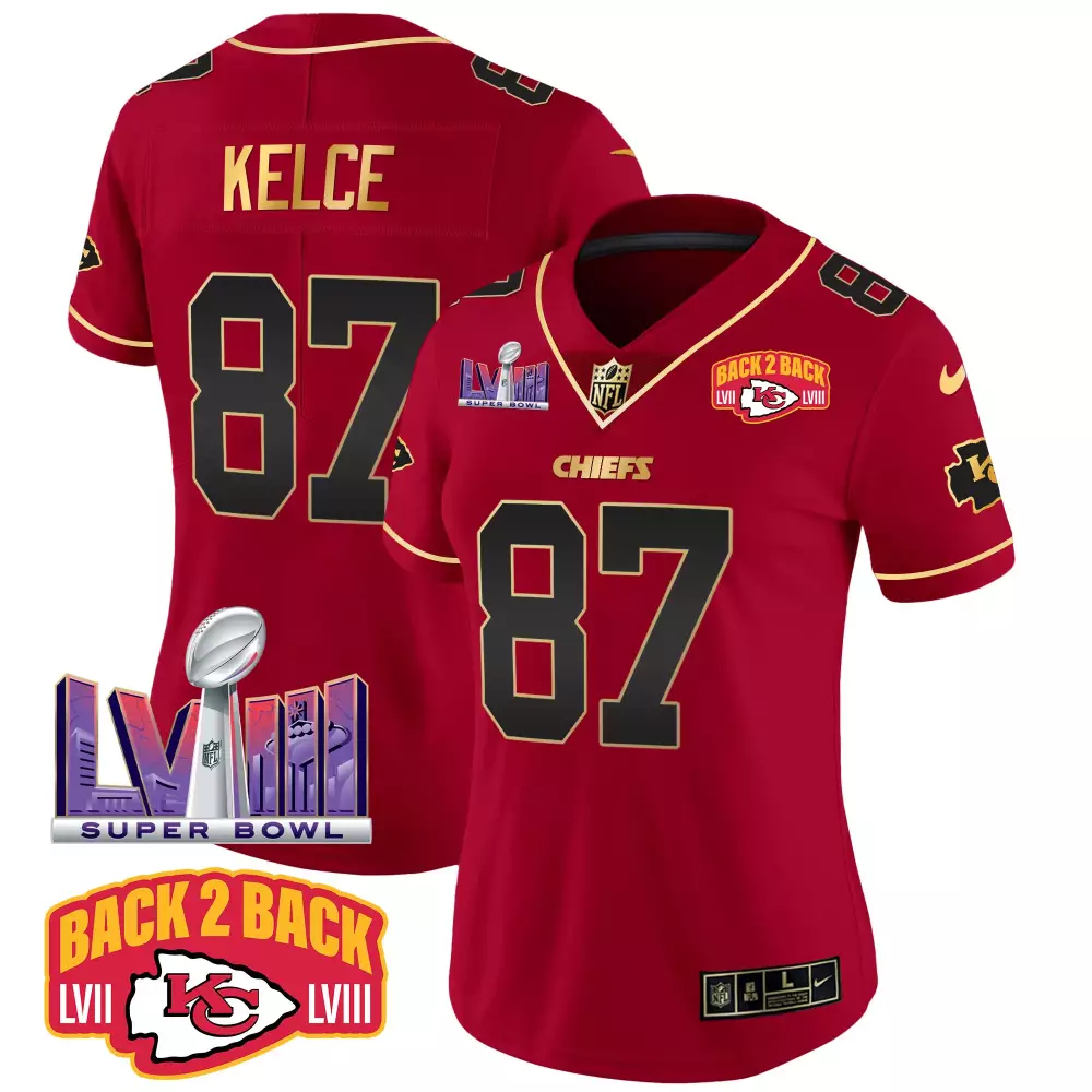 Travis Kelce Kansas City Chiefs Super Bowl LVIII Back 2 Back Patch Vapor Jersey | Stitched | Fan Gear for Women