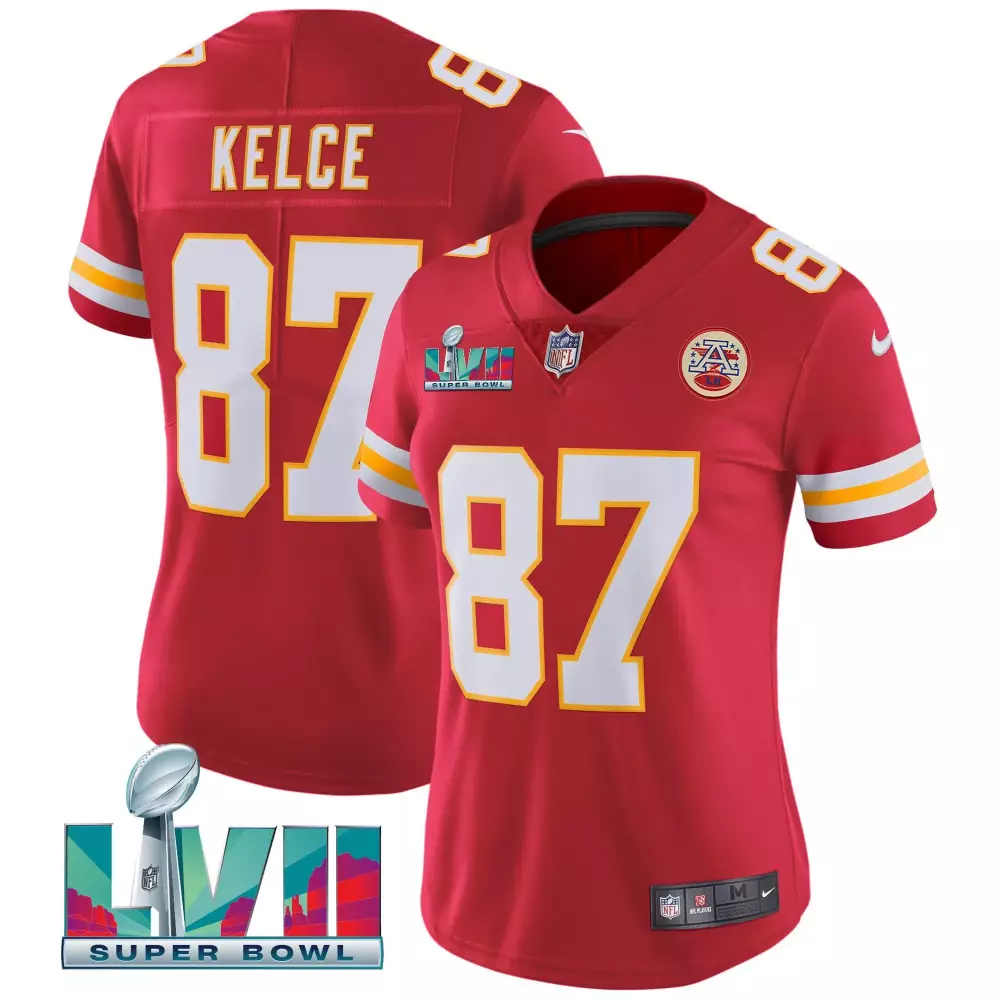 Travis Kelce Red Women's Kansas City Chiefs Super Bowl LVII Jersey | Stitched Red Gold Vapor | Fan Gear for Game Day | For Men, Women & Youth
