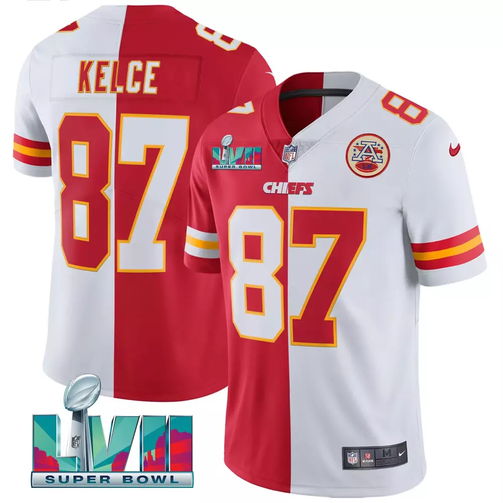 travis kelce split mens kansas city chiefs super bowl vapor gold jersey v2 all stitched